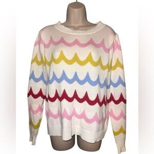 AVARA Ivory Women pull over Wave Retro Fitted Crew Neck Sweater, Multicolor S